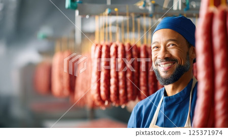 Friendly Employee at Meat Production Line 125371974