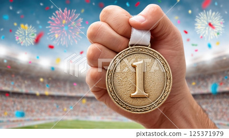 Gold Medal Victory Celebration 125371979