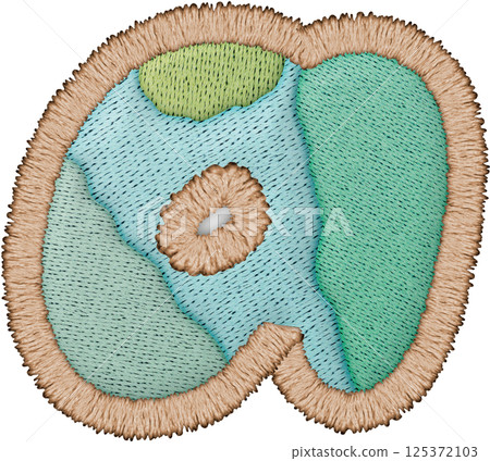 Beautiful embroidery showcases patchwork lowercase a design 125372103