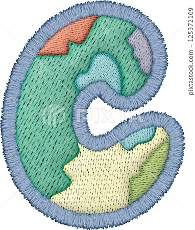 Colorful alphabet patchwork letter uppercase C with embroidery texture showcasing unique design 125372109