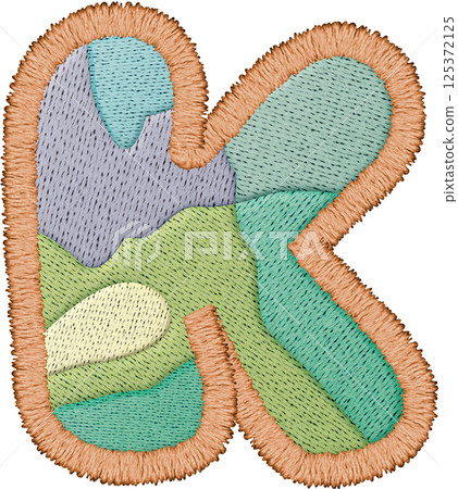 Beautiful alphabet patchwork letter uppercase K showcases intricate embroidery and textile design 125372125