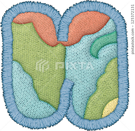 Beautiful patchwork embroidery lowercase n showcases vibrant colors and intricate textile design 125372131