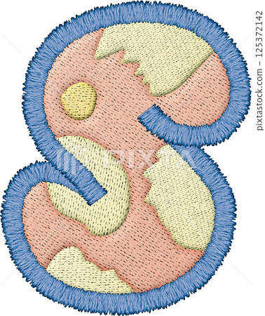 A Beautiful alphabet patchwork letter uppercase S with embroidery in pastel colors A Beautiful alphabet patchwork letter uppercase S with embroidery in pastel colors 125372142