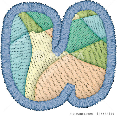 Beautiful alphabet patchwork letter lowercase u features intricate embroidery and colorful textile 125372145