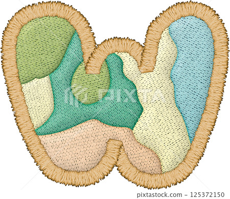 Beautiful patchwork letter lowercase w design featuring embroidery in various colors and textures Beautiful patchwork letter lowercase w design featuring embroidery in various colors and textures 125372150
