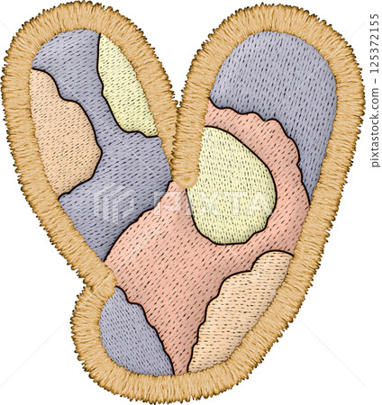 Beautiful patchwork letter uppercase Y design featuring embroidery soft colors and textured textile  125372155