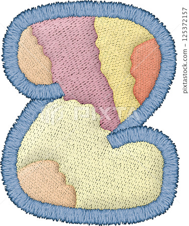 Colorful patchwork letter uppercase Z with embroidery texture and textile design evokes creativity 125372157