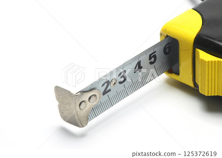 Yellow Measuring tape for tool roulette or ruler. Tape measure template in centimeters Yellow Measuring tape for tool roulette or ruler. Tape measure template in centimeters 125372619
