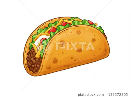 Delicious Mexican taco food with meat and vegetable on white background Delicious Mexican taco food with meat and vegetable on white background 125372805