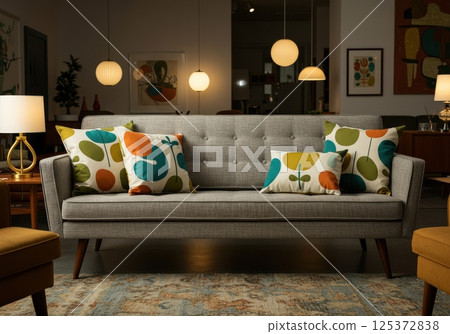 Stylish living room interior design with sofa chairs furniture 125372838