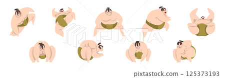 Man Sumo Wrestler Character in Action Pose Vector Set Man Sumo Wrestler Character in Action Pose Vector Set 125373193