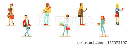 Modern Student Man and Woman Character in Standing Pose Vector Set 125373197
