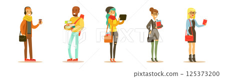 Modern Student Man and Woman Character in Standing Pose Vector Set Modern Student Man and Woman Character in Standing Pose Vector Set 125373200