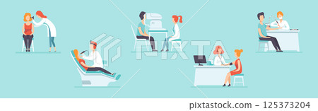 Medical Checkup with Doctor Examine Patient Vector Set 125373204