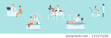 Medical Checkup with Doctor Examine Patient Vector Set 125373206