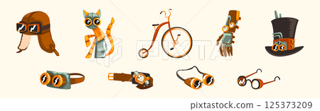 Steampunk Objects and Mechanism with Antique Mechanical Device Vector Set Steampunk Objects and Mechanism with Antique Mechanical Device Vector Set 125373209