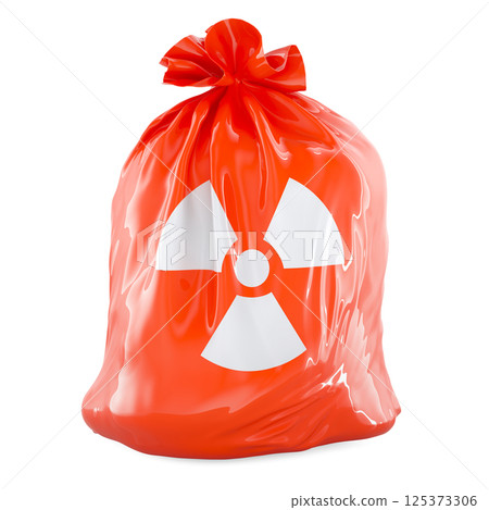 Full garbage bag with radiation sign, 3D rendering Full garbage bag with radiation sign, 3D rendering 125373306