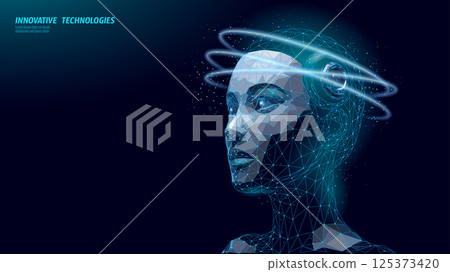 AI Cyborg woman face with messed up emotion. Error, System Alert Artificial Intelligence mistake fail technology serious system error. System dangerous failed vector illustration 125373420
