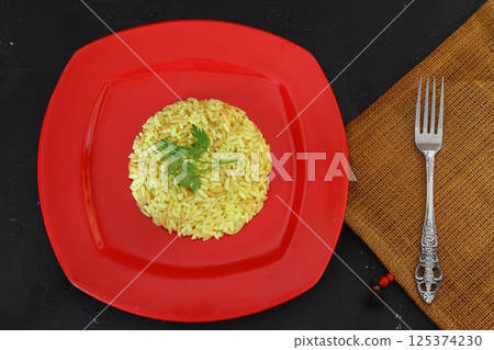 Traditional Turkish Rice Pilav / Plain Pilaf Portion Served. Organic Food. Traditional Turkish Rice Pilav / Plain Pilaf Portion Served. Organic Food. 125374230