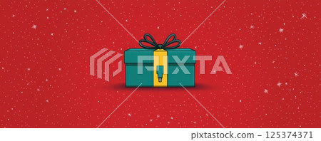 Gift box with unique modern plug detail against festive red background 125374371