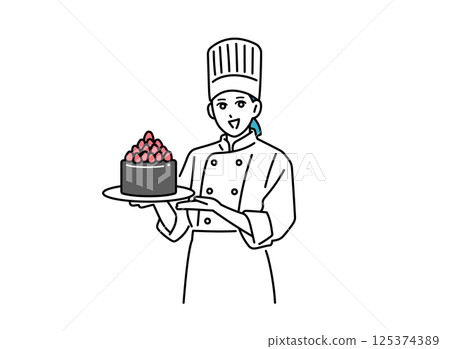 Female chef holding a cake in her hands 125374389
