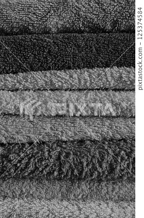 Variety Wiper Cloths Stacked One On One Closeup Grayscale Vertical Stock Photo Variety Wiper Cloths Stacked One On One Closeup Grayscale Vertical Stock Photo 125374584