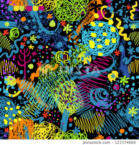 Abstract seamless dark background with blots. hand drawing. Not AI, Vector illustration. 125374668