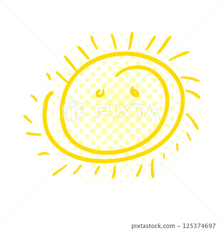 Cute doodle sun shine. Doodle sun sketch illustration. Hand drawn cute orange sun hand drawn. Not AI, Scribble doodle children drawn style. Vector illustration. 125374697