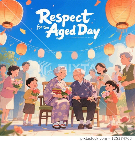 Illustration of Respect for the Aged Day gathering Illustration of Respect for the Aged Day gathering 125374763