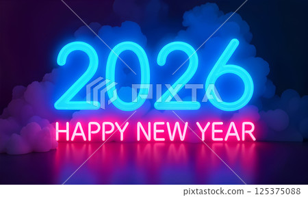 Decorative Christmas neon 2026 numbers symbol 125375088