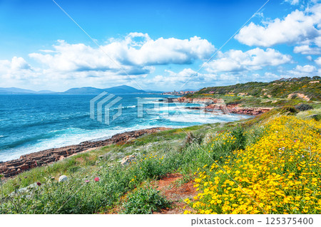 Astonishing spring cityscape of Alghero town at morning. Astonishing spring cityscape of Alghero town at morning. 125375400