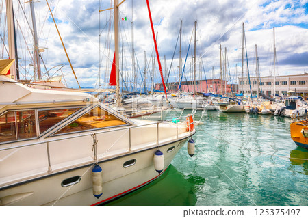 Astonishing spring cityscape with marina and Yachts and boats in town Cagliari Astonishing spring cityscape with marina and Yachts and boats in town Cagliari 125375497