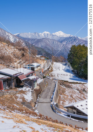 [Shimoguri Village] Southern Alps and village scenery [Iida City] 125375516