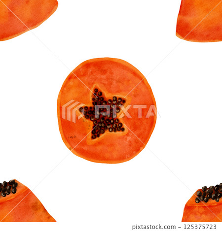 Vibrantly Colored Papaya Slices Beautifully Arranged on a Bright White Background 125375723
