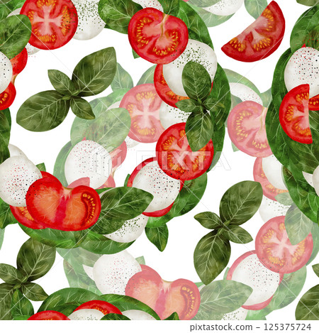 Caprese salad tomatoes, mozzarella, and basil, for culinary backdrop or design project 125375724