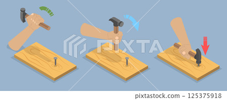 3D Isometric Flat Vector Illustration of Physics Experiment, Types Of Energy, Potential And Kinetic. 125375918
