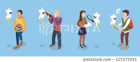 3D Isometric Flat Vector Illustration of Learning and AI Technologies, Artificial Intelligence in School Education 125375935