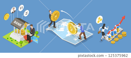3D Isometric Flat Vector Illustration of Market Analysis, Finances Management Service 125375962