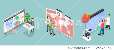 3D Isometric Flat Vector Illustration of Studying Data for Weather Forecasting, Meteorology Scenes 125375965