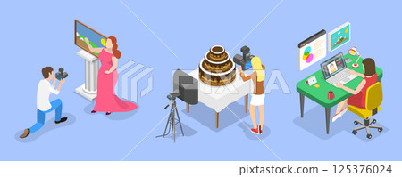 3D Isometric Flat Vector Illustration of Professional Photographer, Photo Editing Software 3D Isometric Flat Vector Illustration of Professional Photographer, Photo Editing Software 125376024