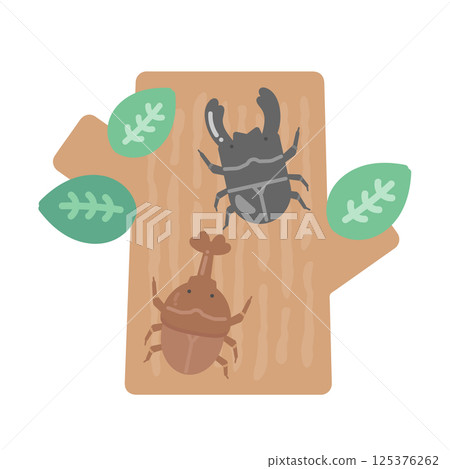一隻鍬形蟲和一隻犀牛甲蟲棲息在樹上的插圖 125376262