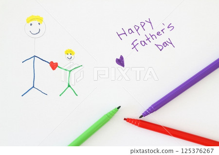 Kid's happy fathers day drawing and color pencils over white 125376267