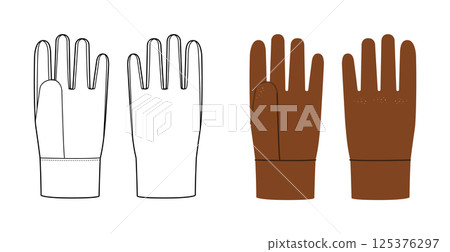 Fleece Gloves brown cartoon and flat sketch outline Fashion hand accessory clothing technical illustration garment Fleece Gloves brown cartoon and flat sketch outline Fashion hand accessory clothing technical illustration garment 125376297