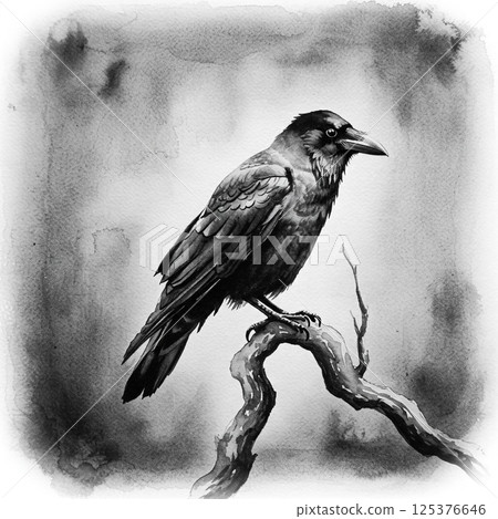 水墨畫風格的烏鴉畫 125376646