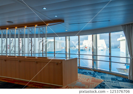 The observation lobby inside the ferry Settsu bound for Kobe from Shin-Moji Port in Kitakyushu The observation lobby inside the ferry Settsu bound for Kobe from Shin-Moji Port in Kitakyushu 125376706