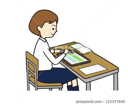 使用平板電腦學習的女學生 使用平板電腦學習的女學生 125377690