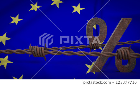 The Rusty  barbed wire on EU flag for Business concept 3d Rendering. 125377716