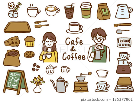 可愛又輕鬆的咖啡館插圖 可愛又輕鬆的咖啡館插圖 125377901