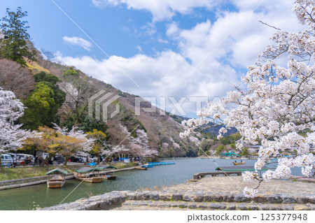 Kyoto Arashiyama: Houseboat Pier and Cherry Blossoms 125377948
