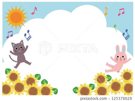 夏季動物、向日葵和夏季天空框架 125378029